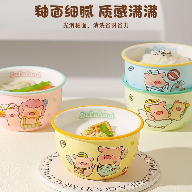 카와시마야 루루 피그 콜라보레이션 420ml 귀여운 세라믹 밥그릇 5개 세트 4