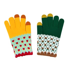 【中國直郵】 HSPM 新款多巴胺拼色加絨加厚保暖騎乘觸控式針織手套 太陽花鴛鴦色 F 1副