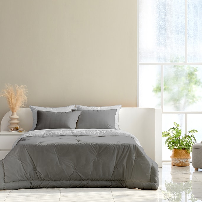 【韩国直邮】韩国 mumooroom DREAM 高密度纯棉可翻转被套套装 - GREY/LIGHT GREY (US Queen)