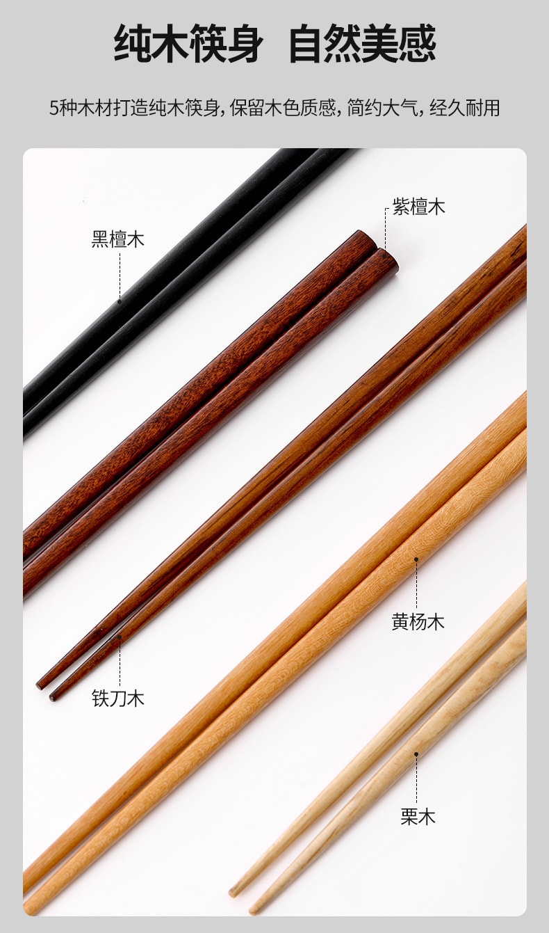 FaSoLa Baguettes domestiques en bois d'origine 5 paires Une personne, une baguette Bois de santal chinois Antimoisissure Antidérapant Antibactérien [Cadeau, facile à entretenir, ne noircit pas avec une utilisation prolongée, facile à saisir les aliments, élégant et rustique, nouvelle maison]