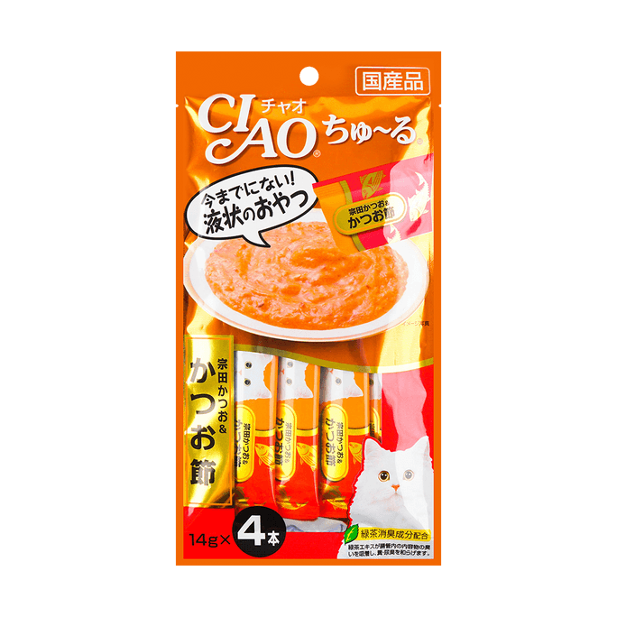 Creamy Puree Cat Treats Bonito & Dried Sardine Pet Food 0.49 oz * 4