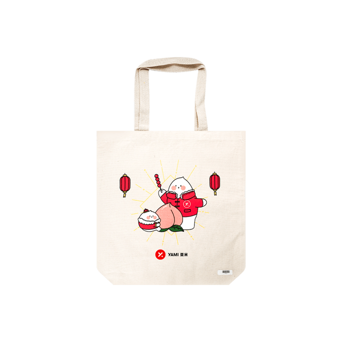Peach Lucky Canvas Tote Bag With Designed Print
