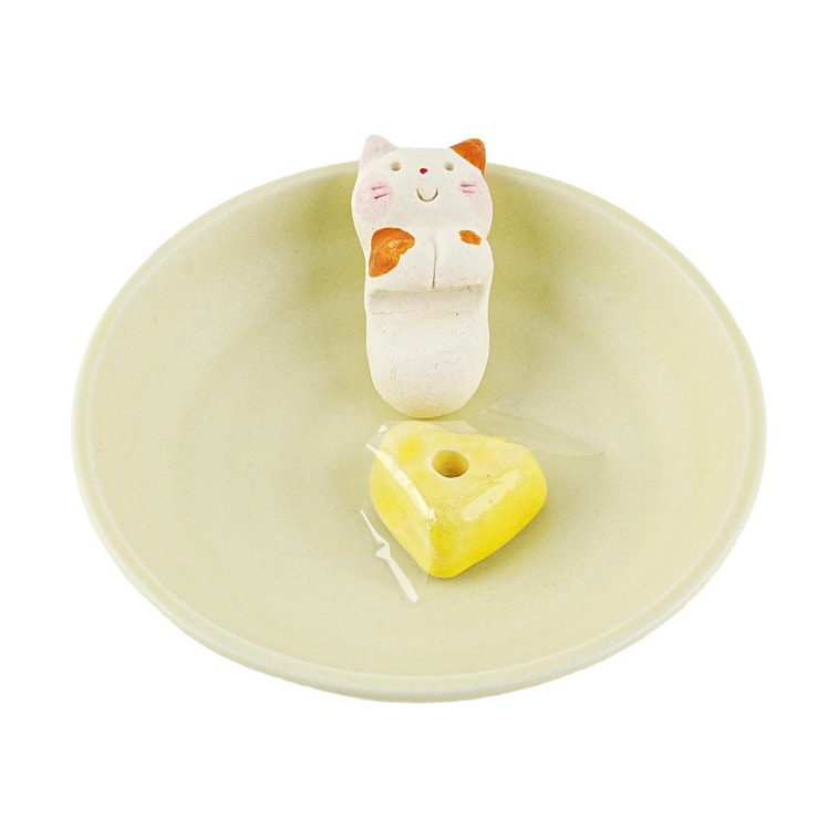 日本香堂 美浓烧 陶瓷香立香插 陶土香托香盘家居摆件 #三花猫扒扒看 4