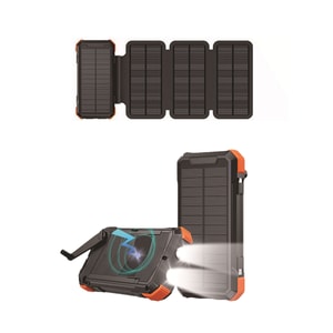 【中國直郵】 HSPM 新款手搖蓄電折疊自帶線太陽能充電寶 1個裝 黑橙10000毫安+3片太陽能