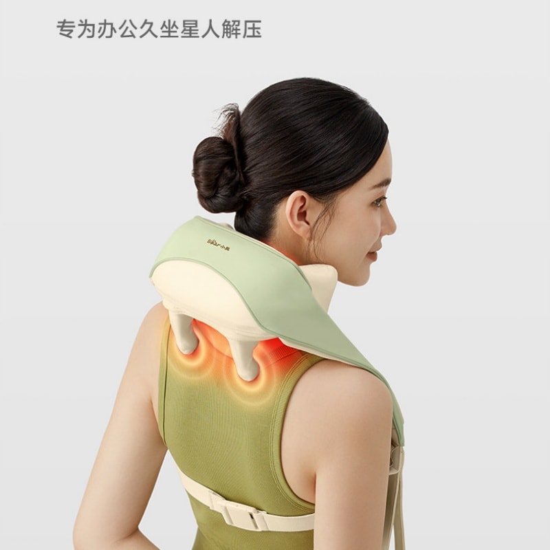 【中國直郵】 小熊 頸椎按摩儀疏通斜方肌腰背部揉捏肩頸按摩器熱敷頸部 紅外線熱灸+可拆洗布套 一裝