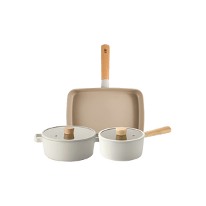 韩国NEOFLAM FIKA 29cm早午餐锅+2.7qt 22cm陶瓷双耳汤锅+1.5qt木柄陶瓷小汤锅 带2个玻璃盖  亚米组合【幸福一人食锅组】
