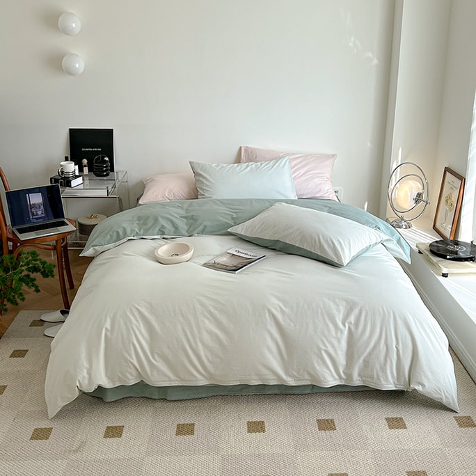 Simple Fresh Bedding Set King Size Mint&Grey