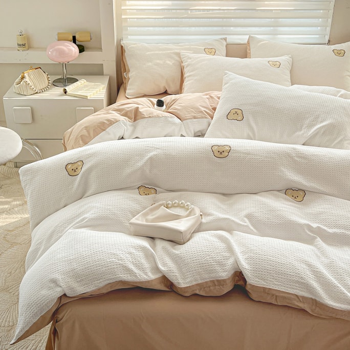 Teddy Waffle Bedding Set Ivory-Queen