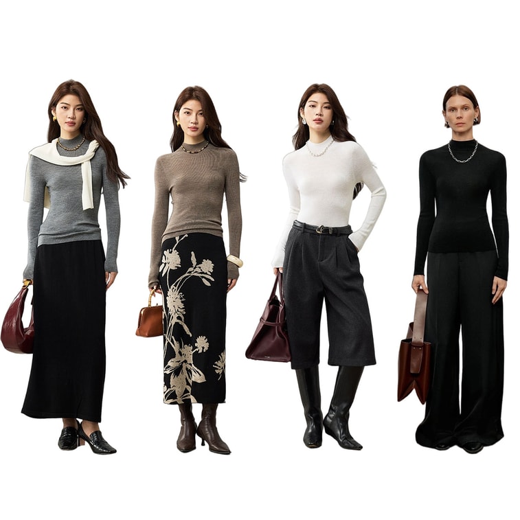 【中國直郵】 HSPM 簡約時尚揚子紗半高領羊毛衫18針無縫打底衫 黑色 M 3