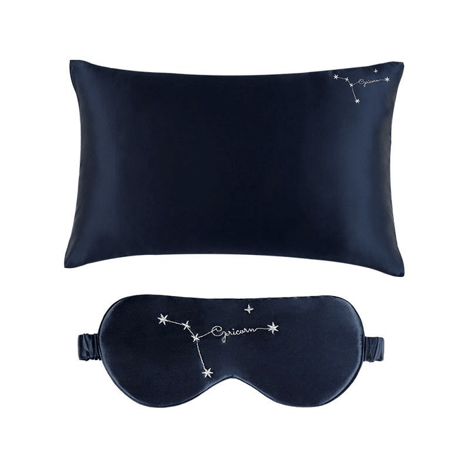 Zhenju Manito Stellar (Capricorn - Deep Sea Blue) Zodiac Mulberry Silk Embroidered Eye Mask Pillowcase, 1 piece