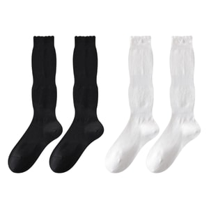 Long Calf Socks Black Plus White F 2 Pairs Women Hollow Diamond Antibacterial Seamless Anti Slip Slimming Slouch Socks