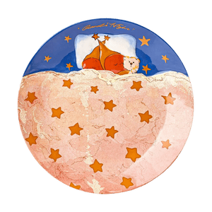 川岛屋 星人睡眠盘子 可爱餐具陶瓷盘 粉蓝色云朵被 8.5"