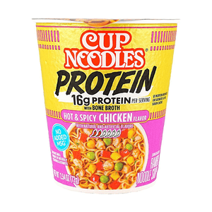 Cup Noodles Protein, Hot and Spicy Chicken Flavor, 2.54 oz【16g Protein, Bone Broth Base】