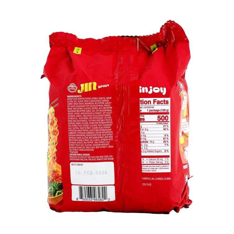 Spicy Jin Ramen - Korean Style Instant Noodles, Rich and Savory Beef Broth , 4 Pack 16.9 oz  9