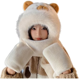 [중국발 다이렉트 메일] FOXTAIL 카피바라 모자, 머플러, 장갑 3종세트, 겨울방풍,따뜻한 봉제모자 3in1-카피파라 1장*|예상입고기간 3~4주