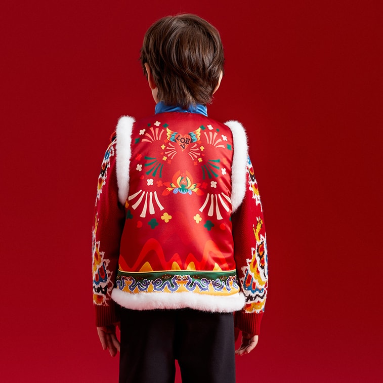 【中国直邮】年衣儿童棉马甲男女秋冬新款婴儿小马褂背心拜年服 紫苑红 150码 13