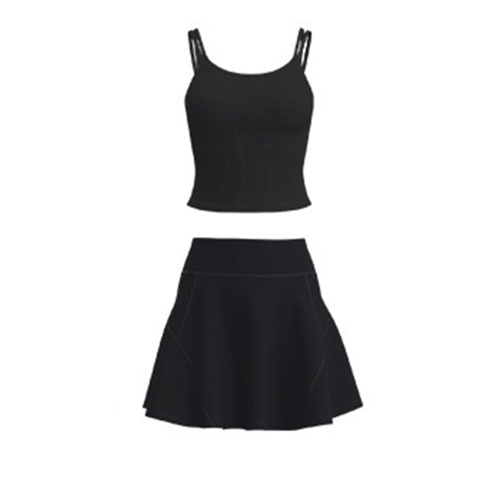 New Running And Fitness Anti Glare Vest Short Skirt Sports Suit Star Shine Black+Black XXL