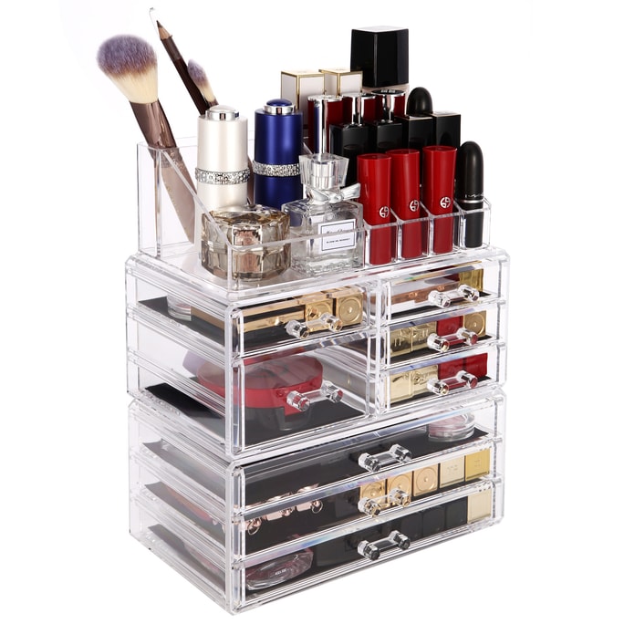 【Cosmetic Storage】[THC] 3-Layers Acrylic Cosmetic Storage Box with 8 Drawers12+4 Slots Detachable Clear