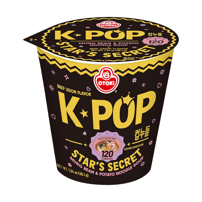 韩国OTTOGI / OTOKI不倒翁 K-POP STAR'S SECRET明星的秘密 低卡牛肉乌冬面拉面 原味 37.8g 【非油炸绿豆土豆方便面】【每份120Kcal】