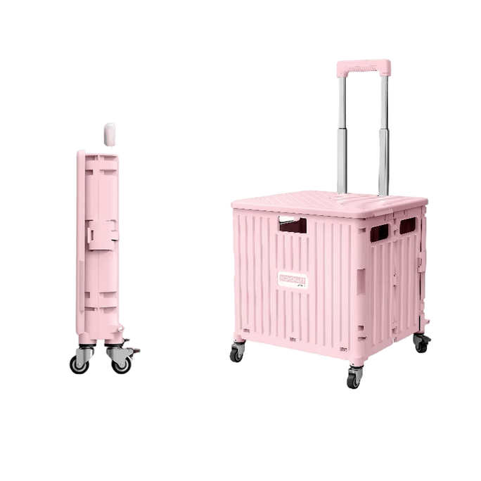 アシスタント ピンク 45L 折りたたみ式トロリー収納ボックス 防塵カバー付きユニバーサルホイール 食料品用小型カート ポータブル家庭用収納トロリー