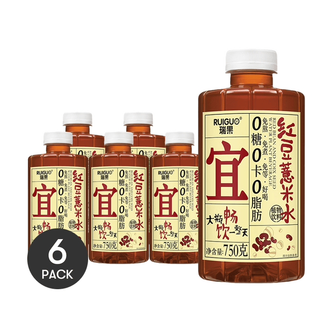 瑞果 宜红豆薏米水 植物饮料 750g *6【6份超值装】【0糖0卡0脂】【新中式养生饮】
