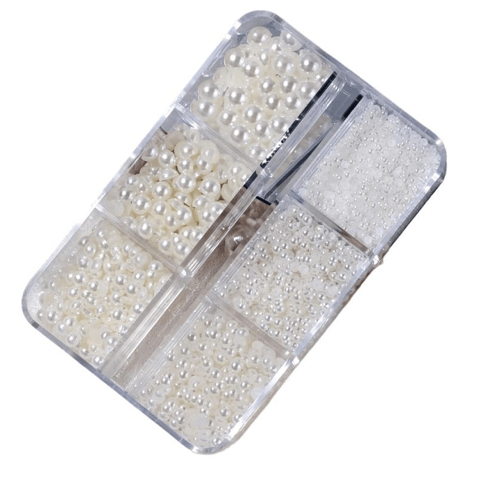 Nail Art Pearl Accessories: 6 Grids, Semi-Circular Pearl, Off-White, 1.5-5mm*1 Box