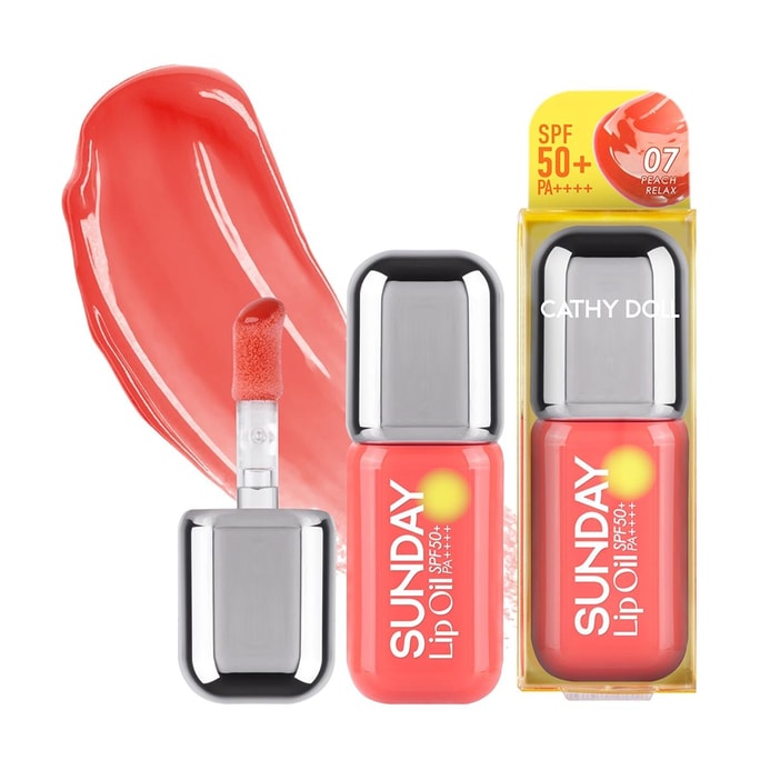 Sunday Lip Oil, SPF50+ / PA++++ 0.11oz. #07 Peach Relax - Anti-Photoaging & Soothing | Coral-Safe Hydration【Ling's Pick】