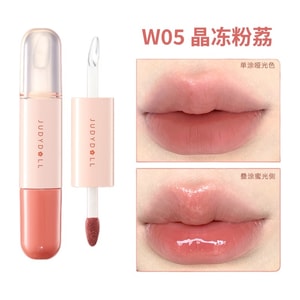 JUDYDOLL橘朵 W05 晶冻粉荔 冰糖葫芦デュアルエンドリップグレーズ【ライチゼリーヌードピンク、ナチュラルメイクの定番カラー】7g 保湿、乾燥しない、マットミラーリップ、8時間持続、公式ストア正規品