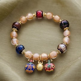 【中國直郵】 HSPM 新款古法多寶吞金獸一家三口金箔琉璃手串 粉金箔加五色琉璃款