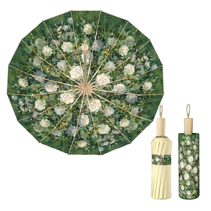 HSPM 신중국식 유화 16개 뼈 컬러 접착제 양산 우산 (야생 장미)