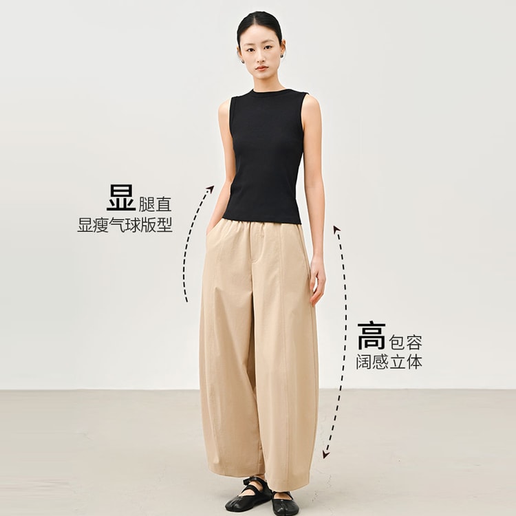 Nine Point Wide Leg Casual Pants Sky Blue Size L 1 piece Elastic