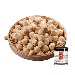 Lotus seeds (with cores removed) - dried. Lotus seeds (dried) paired with lily bulbs. 150g per jar.