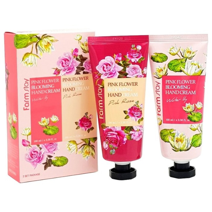 FarmStay Pink Flower Blooming Hand Cream Set Water Lily 100ml & Pink Rose 100ml