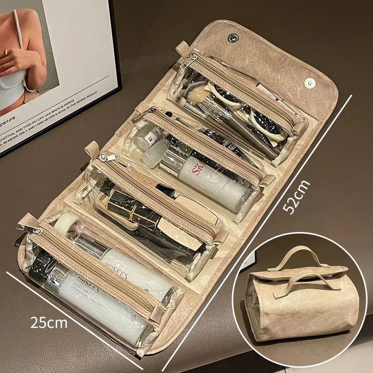 【中国直邮】 同源甄选 化妆包女 高端化妆品 分区收纳包 奶咖色1个 3