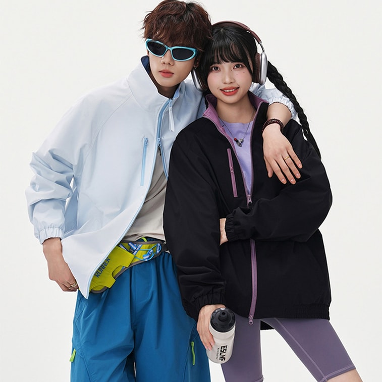 【中國直郵】 HSPM 撞色立領開襟衫戶外騎行登山服運動寬鬆防風外套 鵝黃 XL 1件 4