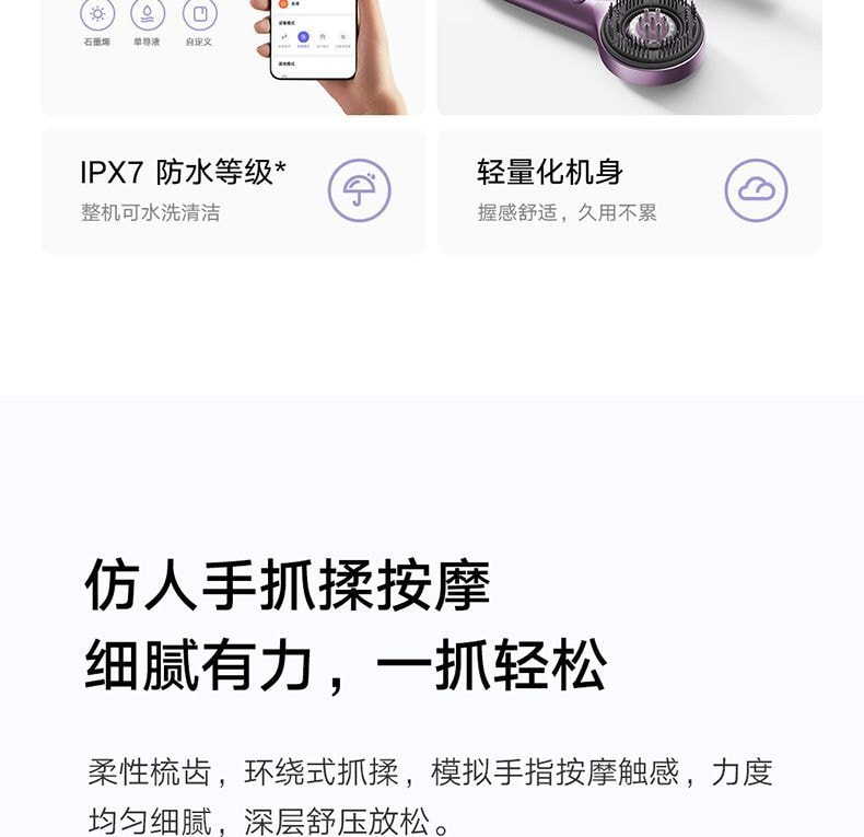 【中国直邮】 小米 米家头皮按摩梳养发护发红光梳精华导液头部按摩器【罗勒紫】*1件