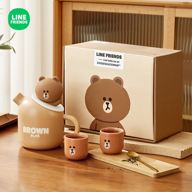 LINE FRIENDS Ceramic Teapot Tea Set-One Pot with Two Cups - Brown
