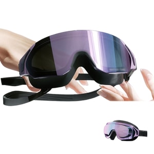 Prescription Swimming Goggles For Women Large Frame Anti Fog Waterproof Clear Vision Matte Purple REVO Coated 200 Diopters 1 Piece
