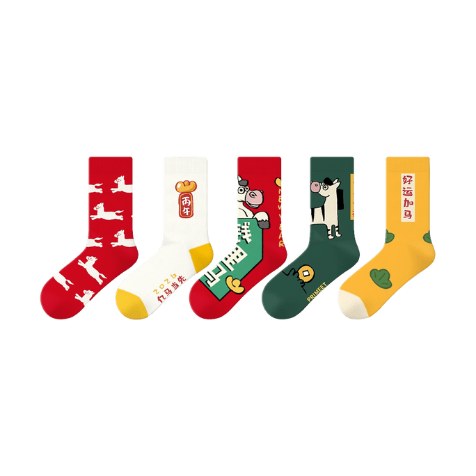 2026년 말띠 해 행운 양말 선물 세트, 붉은색 띠별 행운 양말 5켤레