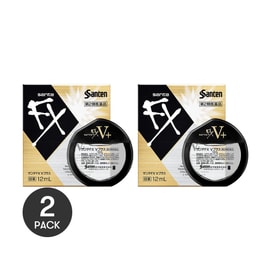 日本SANTEN參天FX 眼藥水金色款 V+維他命清涼滴眼液 緩解眼疲勞 去紅血絲 消炎止癢 12ml *2【超值裝】