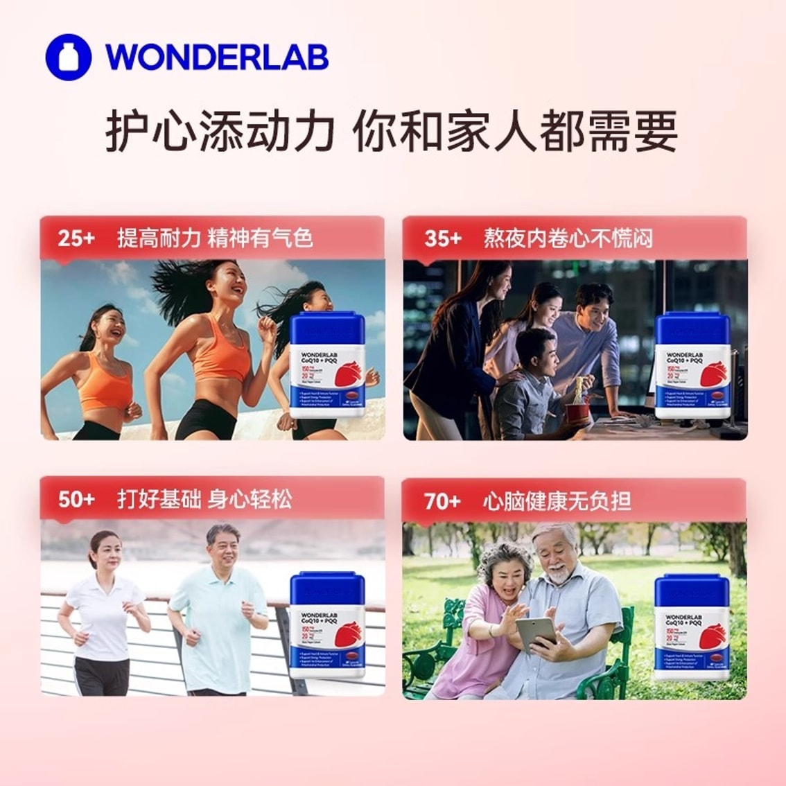 【中国直邮】 WONDERLAB 辅酶Q10保护心脏血管PQQ熬夜保健品软胶囊 60粒/瓶