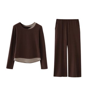 Velvet Thermal Pajama Home Wear Set Deep Coffee Color M