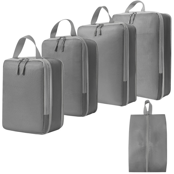 Travel Organizer Bag Toiletries Cosmetic Storage Bag Clothes Shoes Luggage Travel Bag Gray 5 Pcs