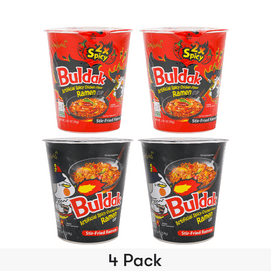 Korean Buldak Noodles Chicken Flavor Cup Ramen, 2 Hot Spicy*2 & Spicy Flavor*2,9.88oz【Value Pack】