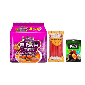 Taiwanese Spicy Pork Bone Flavor Noodles & Braised Eggs  & Ham Flavored Chicken Sausage 【Midnight Snack Value Combo】
