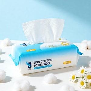 Super Thick 100% Natural Cotton Facial Towel, Wet & Dry Dual Use, 100 Sheets【Patented Spunlace Nonwoven Technology】