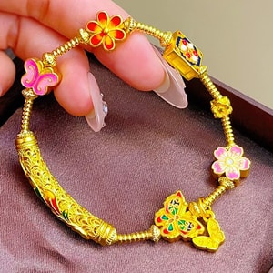 [中国直送] HSPM 新中国風鳳凰曲管蝶ハーフバングルブレスレット 金箔蝶夢 F 1個