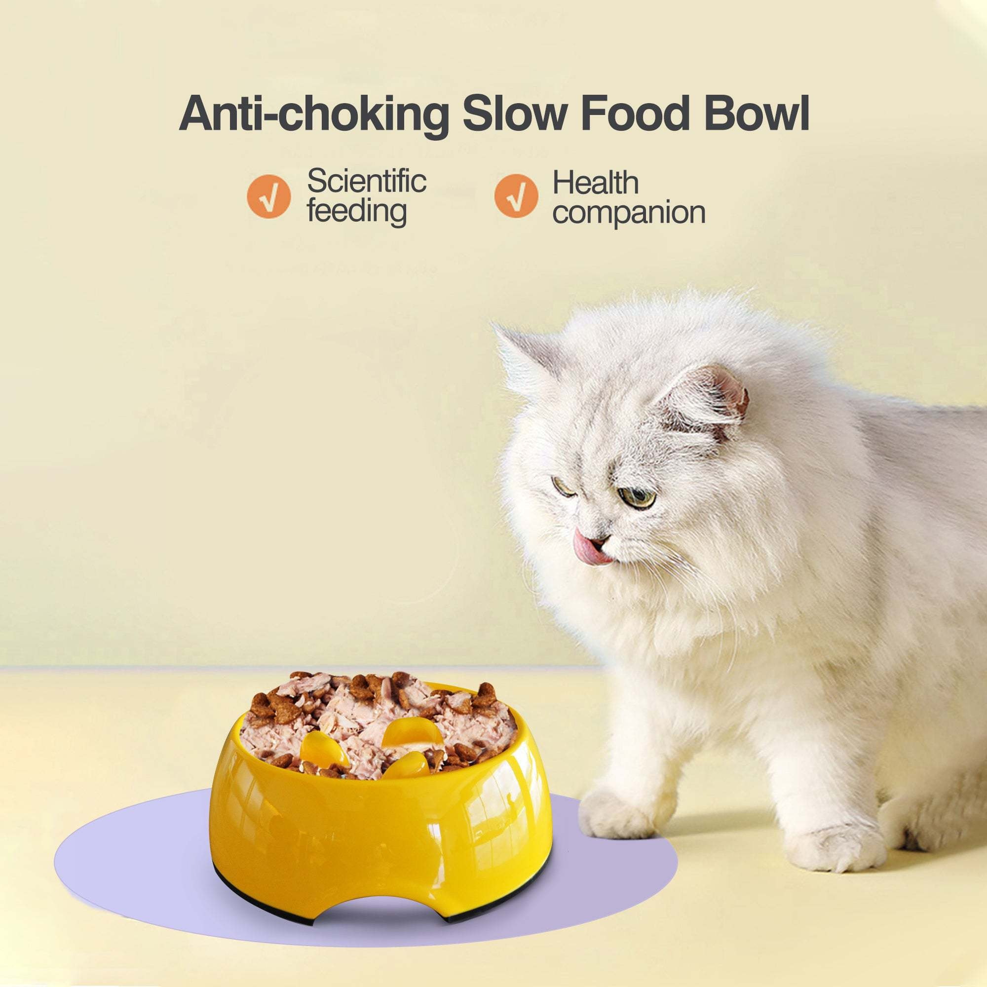 AKIAKDOG Anti-Gulping 狗碗慢速餵食器適用於快食者的互動式膨脹停止寵物碗黃色