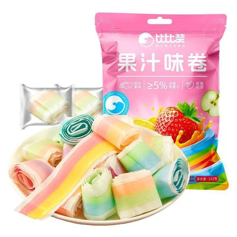 比比赞 【混合水果味】果汁卷橡皮软糖 250g 儿童零食C卷软糖 真果汁制作 趣味卷卷糖 休闲零食 分享装 5