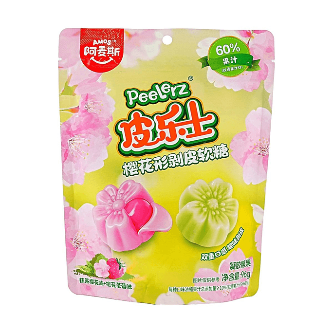 Sakura-Shaped Peelable Gummy Candy, Matcha Sakura + Sakura Strawberry Flavor, 3.39 oz 【Sakura Season Limited Edition】